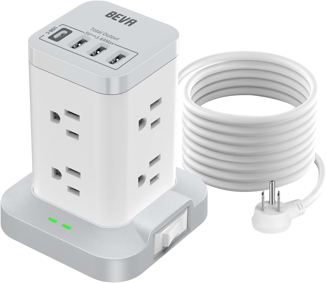 Surge Protector Tower, Power Strip Tower with USB Ports, 6.5 FT Extension Cord,-image