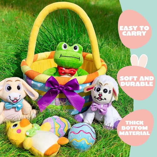 Easter Egg Basket Stuffed Plush Playset for Baby Kids Easter Theme Party Favor - Picture 3 of 6