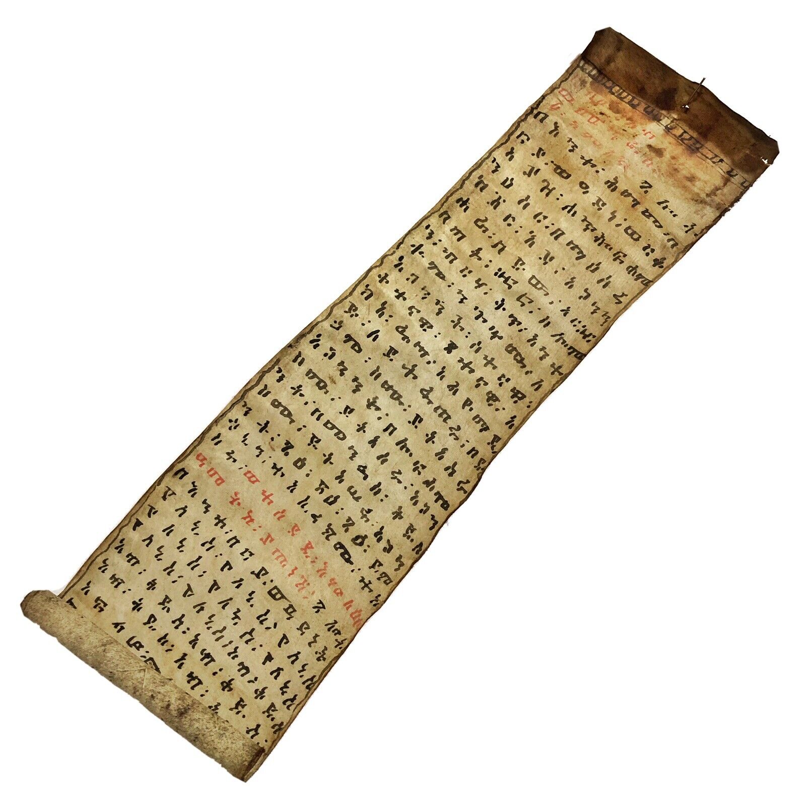 Rare 15-17th Century Ethiopian Ge’ez Coptic Christian Vellum Scroll Manuscript