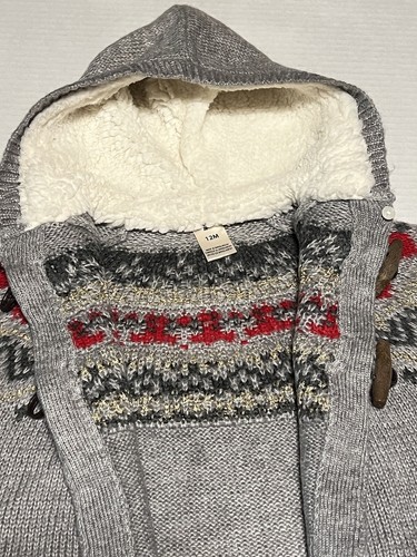 OshKosh B'gosh Baby Girl Fair Isle Hooded Toggle Sweater Hearts Preppy Gray 12m - Picture 3 of 4