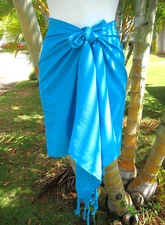 Hawaii Pareo Sarong Short Solid Aqua Blue Beach Pool Cruise Cover-up Wrap Skirt