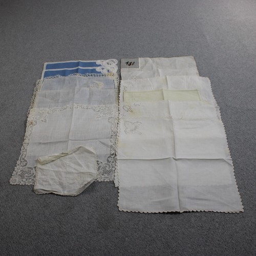 Vintage Cotton Lace Handkerchief Napkin Hankie Embroidered Lot White Blue x 10