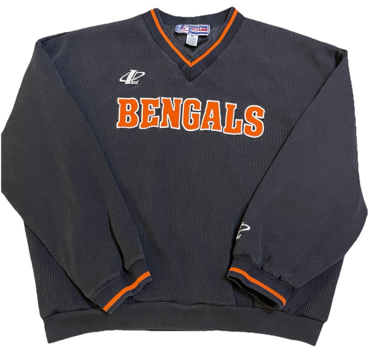 Vtg Cincinnati Bengals Pullover Logo Athletics Pro Line Waffle Knit Lined Sz XL