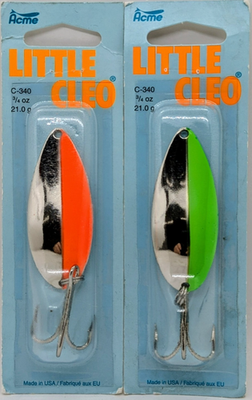 cleo fish hooks Acme Moonshine Glow Little Cleos 3/4 oz / Mongolian Beef backed shape that creates seductive wiggling action on a steady retrieve Acme Little Cleo Fishing Lure