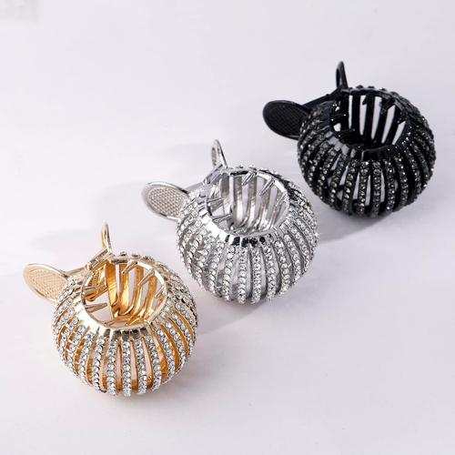 3 Pack Rhinestone Hair Claw Clips for High Ponytail Buckle Holder Long Hair - Picture 6 of 9
