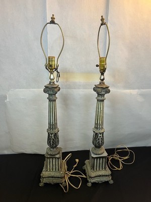 34''  Pair of L&L Loevsky 8334 Lamp ~ Ornate Candelabra Tall Table Column Lamps