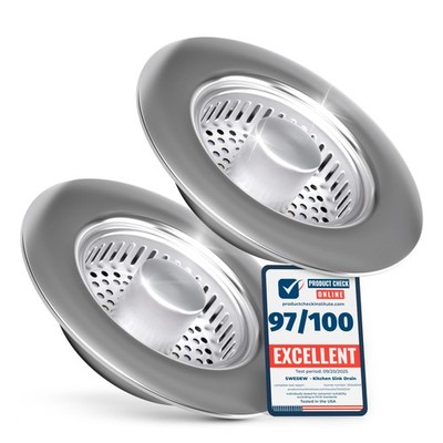 Premium 2 Pack - Kitchen Sink Drain Strainer Bathroom 3 in 1 Stainless Steel Sin