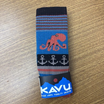 Kavu Socks Wool Moonwalk Octopus Blue Red Anchor Striped Unisex One Size Hiking