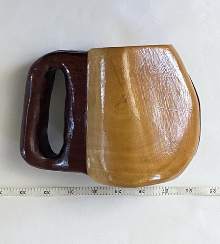 Artist Hand Carved Rustic Primitive Wooden Mug Stein 2 Kinds Wood Bark Irregular - Picture 7 of 8