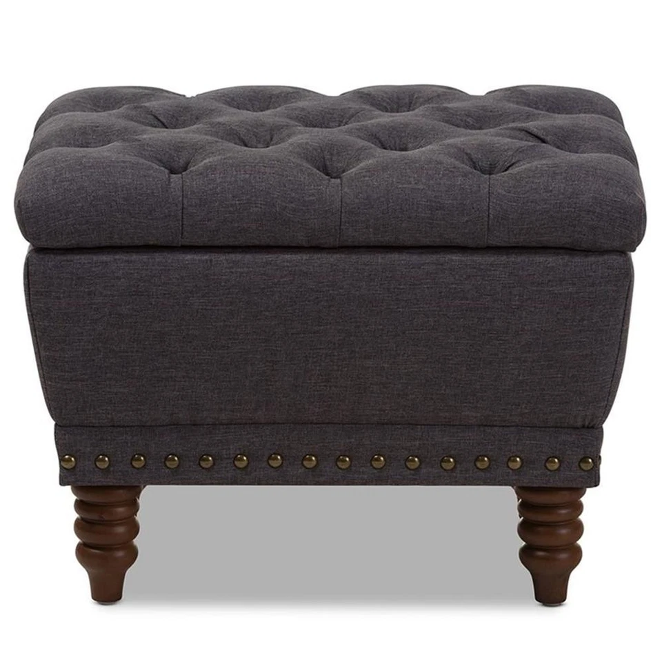 Baxton Studio Annabelle Tufted Storage Ottoman in Dark Gray and Walnut - Image 3 of 4