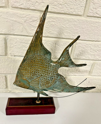 Solid Brass Angelfish Fish Figurine Great City Traders Gold Tone Patina 11.5''