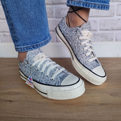  Converse Chuck 70 Metallic Tweed Low 8.5 Women's Shoes Sneakers Silver A14443C