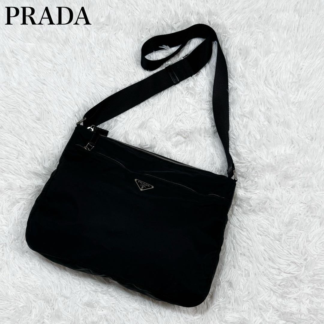 PRADA tessuto nylon triangular logo shoulder bag Pocono in excellent condition