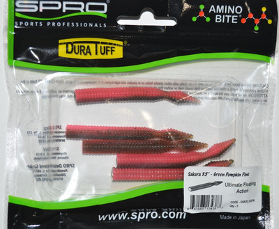spro sakura worm 3.5'' dura tuff trd ned rig green pumpkin pink