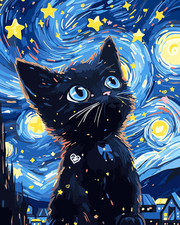 Paint by Numbers Kit for Adults Beginner Black Cat, Paint by Number on Canvas DI