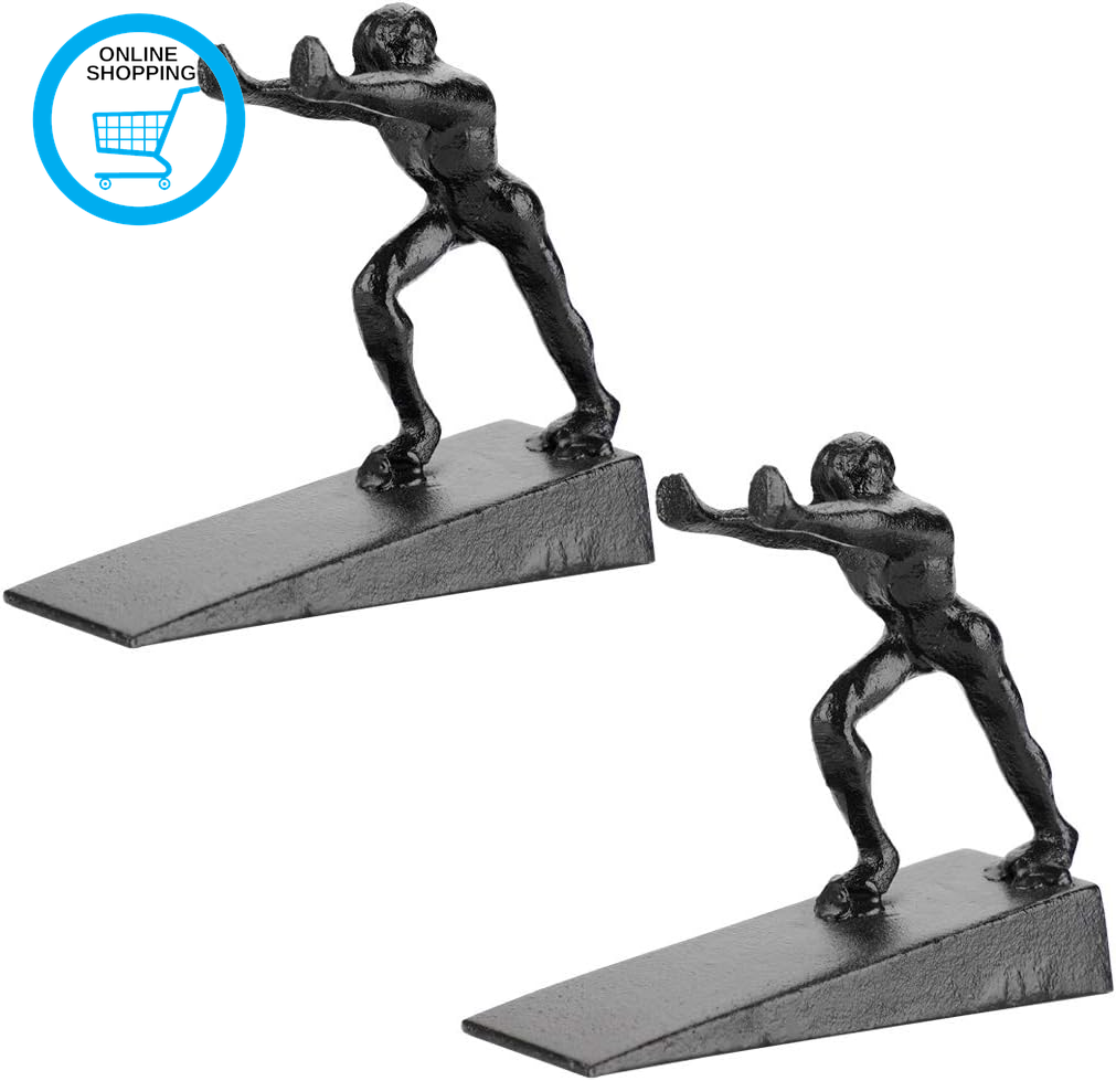 2Pcs Heavy Duty Cast Iron Door Stop Decorative Strong Man Figurines Wedge Rustic