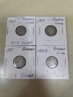 Lot of 4 silver Barber dimes 1907 1909 1911 1911-D - 90% Silver