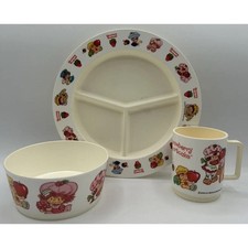 Vintage 1980's Strawberry Shortcake Deka 3 Piece Plastic Dish Meal U115Set B