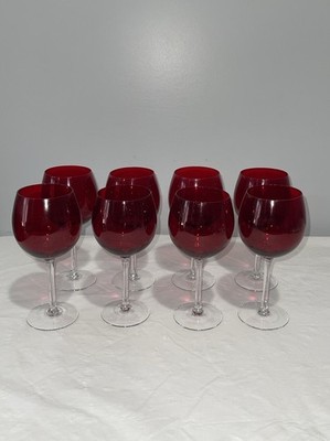 Ruby Red with clear stem Wine Glass Set of 8 glasses 16 oz capacity