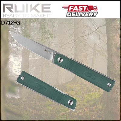 RUIKE D712-G / Invisible Flipper Folding Knife Satin Drop Point/Green G-10