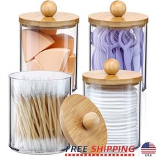 10 Oz Apothecary Jar Set W/ Bamboo Lids Storage Containers Labels Bathroom Decor