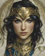 Wonder Woman in Blue-and-Gold Armor with Golden Tiara Print - 704431026