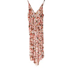 Angie Womens M Orange Daisy Floral Print Wide Leg Jumpsuit Smocked Bohemian Boho