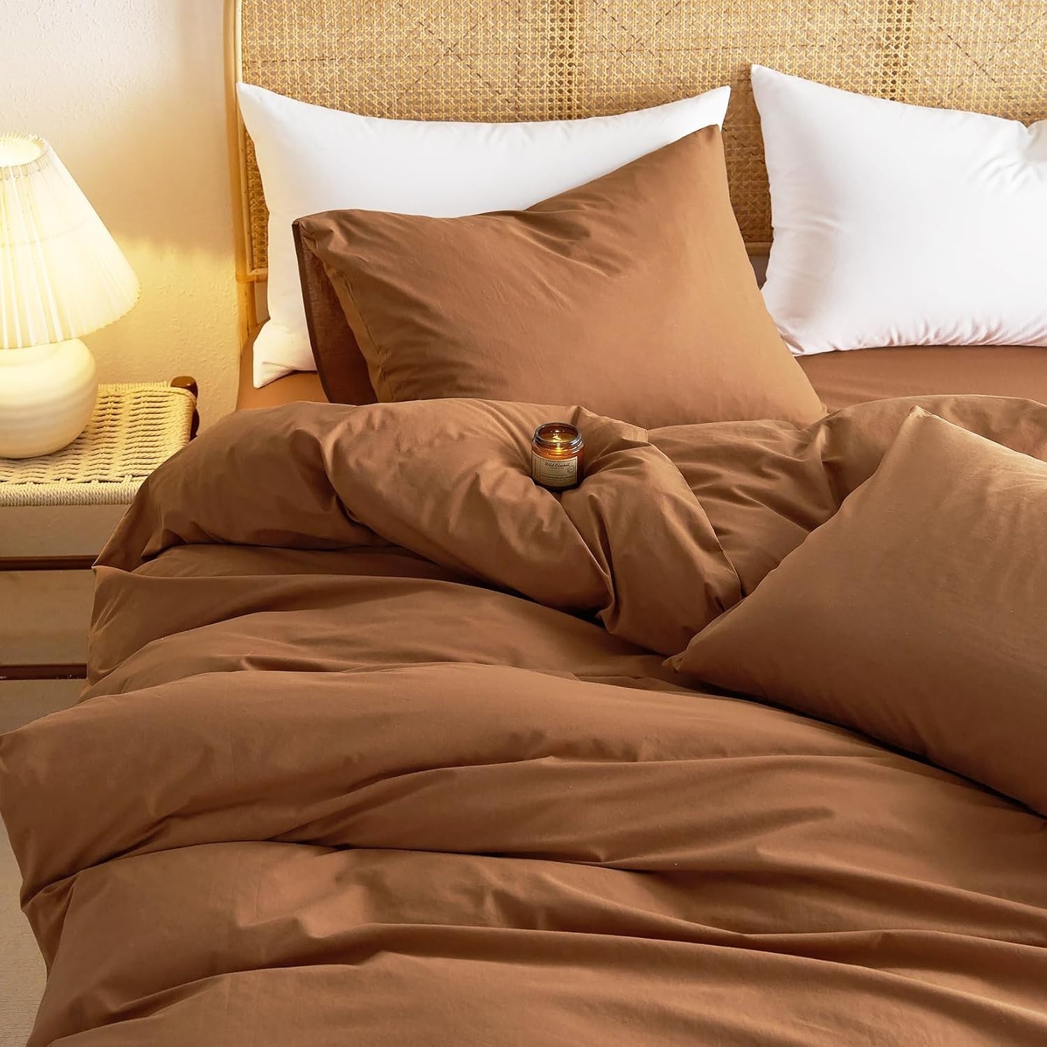 Terracotta  Cotton Duvet Cover with Coconat buttons in king Queen and other size