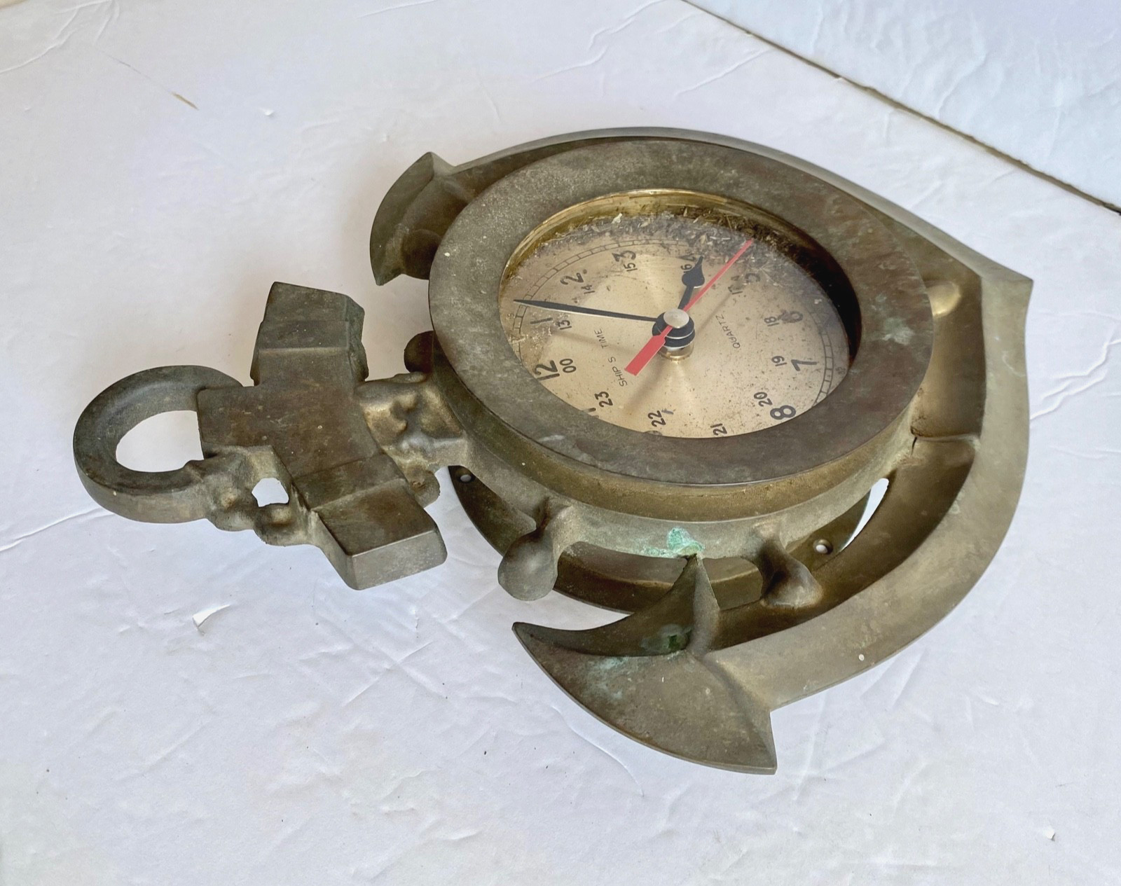 Vintage Brass Nautical Ship's Time Wall Quartz Clock Anchor Marine Ship Boat