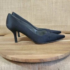 Stuart Weitzman Heels Black Fabric Pointed Toe Classic Pumps Women's Size 8M