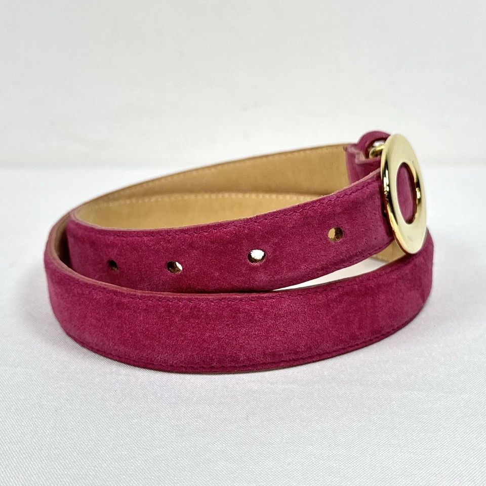 Vintage Avignon Pink Suede Belt Oval Brass Buckle Made in USA Women's M 29”-30” - Imagem 4 de 4