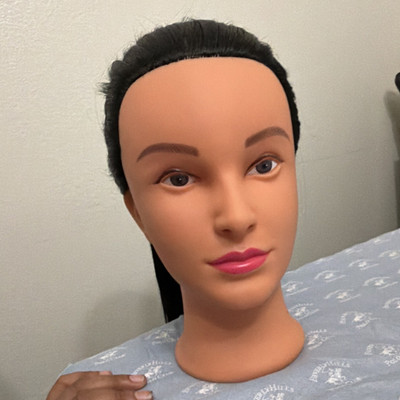 Female Hair Mannequin Head Practice Model, Long Black Synthetic Hair, Beige