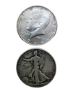 Walking Liberty 1944 and 1964 Kennedy half dollars, good condition.