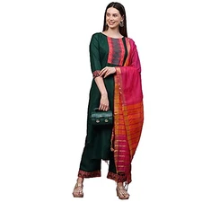 GoSriKi Women's Rayon Solid Straight Kurta,Palazzos and Dupatta (My-HIT-New-B...