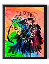 GUAJARDO Original Expressionism Colorful Vulture Stare 14X11 Canvas Signed Art