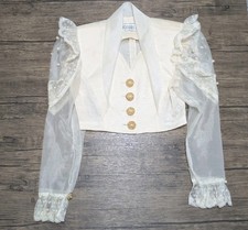 Vtg HANARFUM women's Cropped Blouse Jacket Sheer Button Up With Faux Pearls Sz 7