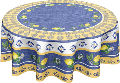 Mantel redondo 60 pulgadas limón azul amarillo estilo campo francés floral