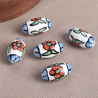 10pcs Hand Painted Oval Shape 16x9mm Ceramic Loose Beads For Jewelry Making Lot