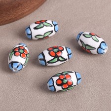 10pcs Hand Painted Oval Shape 16x9mm Ceramic Loose Beads For Jewelry Making Lot