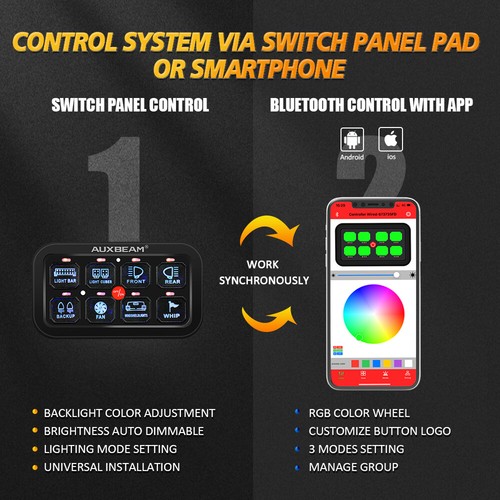 Panel de interruptores AUXBEAM RGB 8 velocidades AR-800 APLICACIÓN control bluetooth para Chevy Silverado - Imagen 12 de 12
