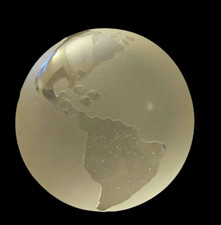 Vtg Crystal World Globe Paperweight Clear Frosted Glass Sphere Earth Map Desk 3"