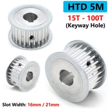 HTD 5M Timing Belt Pulley AF-Type 15T - 100T Keyway Hole, For 15/20mm Wide Belt