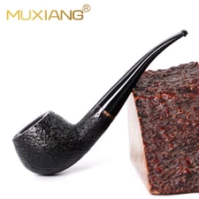 Briar Wooden Tobacco Pipe 9mm Filter Bent Stem Classic Smoking Pipe Sandblasted