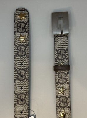 Gucci GG Supreme Stars Leather Belt Size 105/42 Authentic | eBay