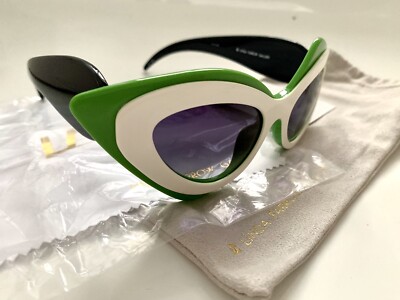 LINDA FARROW Prabal Gurung Cat Eye Pop Art White Green 