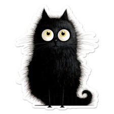 Fluffy Black Cat, Vinyl Decal Sticker, Indoor Outdoor, 3 Sizes, 11759