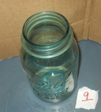 VINTAGE ANTIQUE BALL PERFECT MASON QUART BLUE GLASS CANNING JAR #4 W/ LINE UNDER