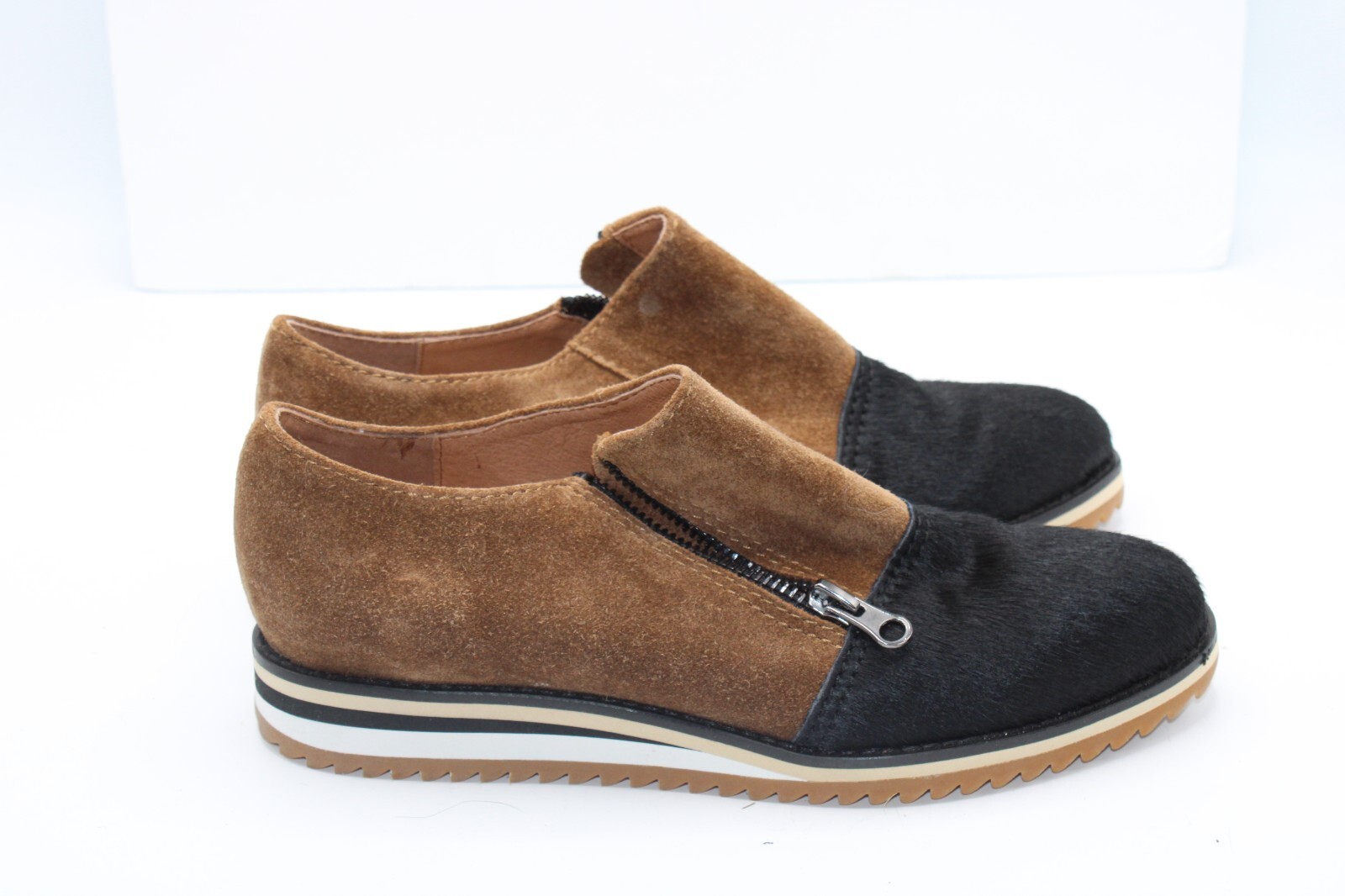 Scarpe da donna TUTTE NERE punta con cerniera taglia 36 5 capelli pony nere marrone pelle scamosciata nuove