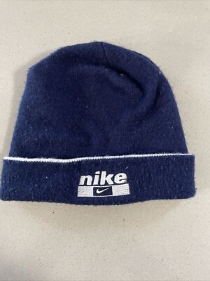 Vintage Nike Hat Adult Blue Winter Stocking Cap Swoosh Logo USA