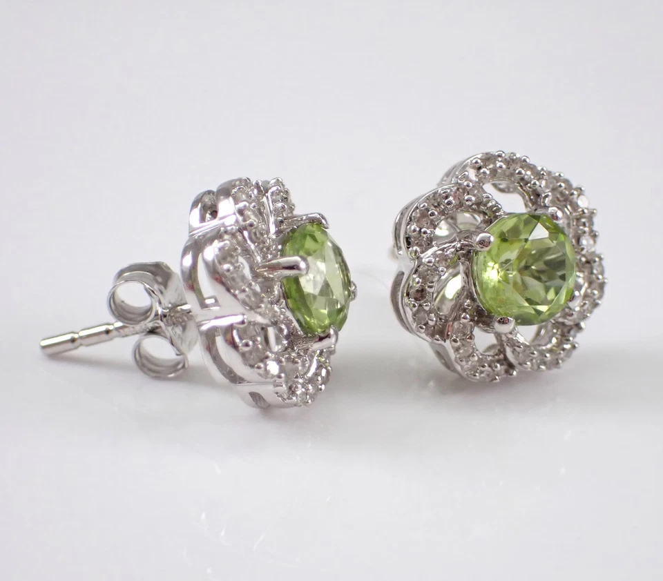 2Ct Round Cut Lab-Created Green Peridot Halo Stud Earrings 14K White Gold Plated - Image 2 of 4